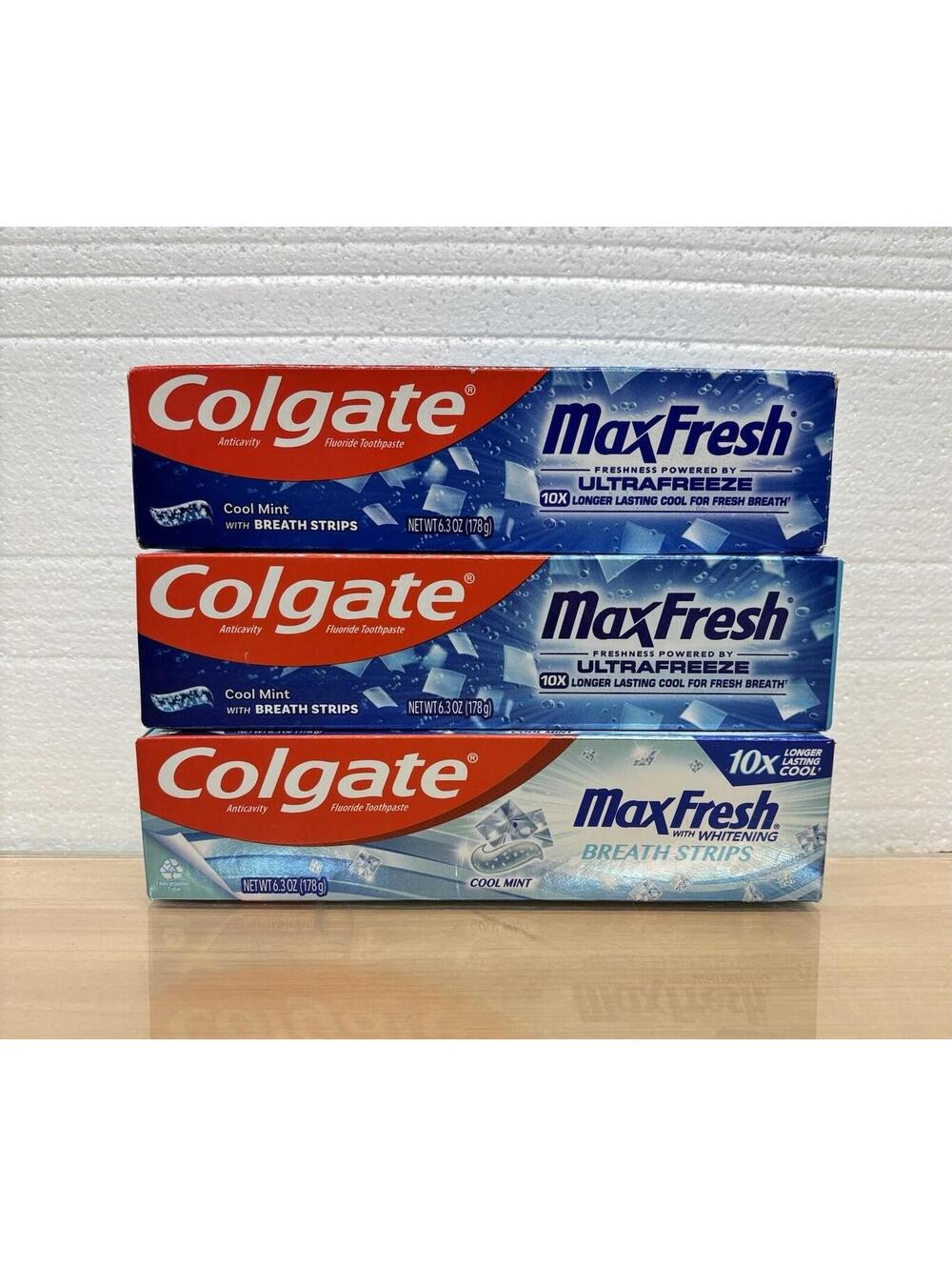 Colgate MaxFreshโ Toothpaste with Breath Strips, Cool Mint, 6.3oz Lot of 3